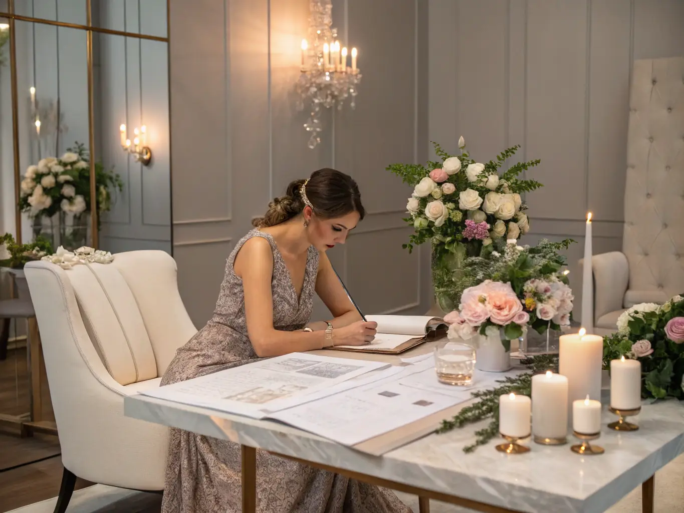 A business coach is conducting a one-on-one session with a wedding vendor, focusing on mindset and resilience. The atmosphere is supportive and encouraging, emphasizing personal growth and overcoming challenges.